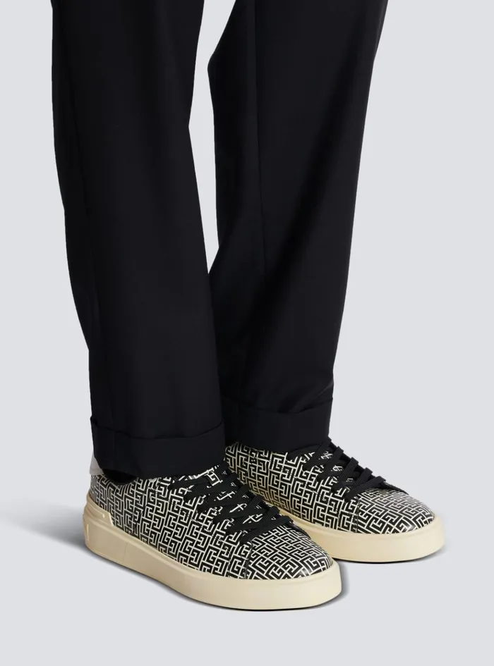 BCourt Flip Sneakers In Monogrammed Calfskin Black Men Balmain Sneakers