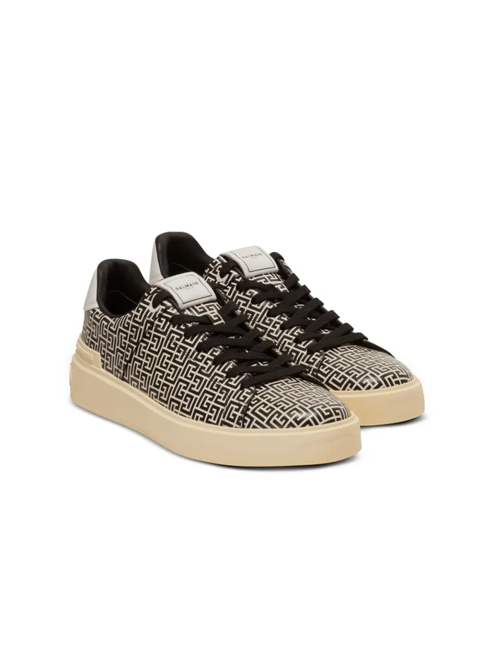 BCourt Flip Sneakers In Monogrammed Calfskin Black Men Balmain Sneakers