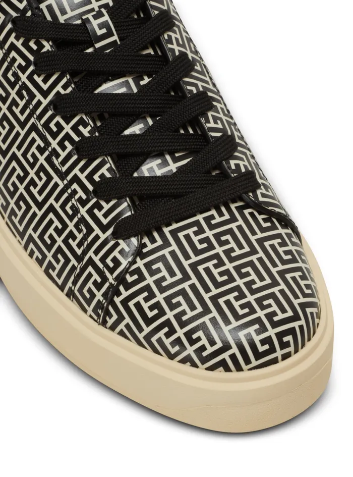 BCourt Flip Sneakers In Monogrammed Calfskin Black Men Balmain Sneakers