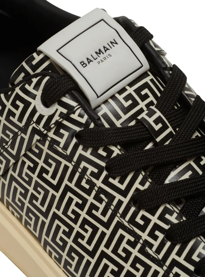 BCourt Flip Sneakers In Monogrammed Calfskin Black Men Balmain Sneakers