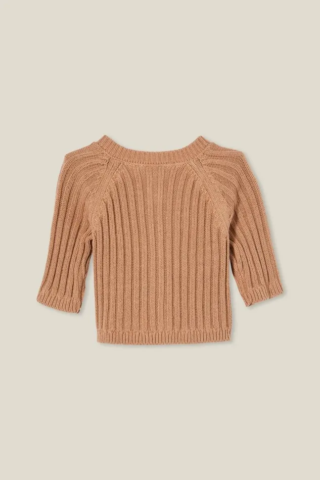 Baby Tops Jackets and Sweaters Cotton On Organic Newborn Rib Knit Cardigan Taupy Brown
