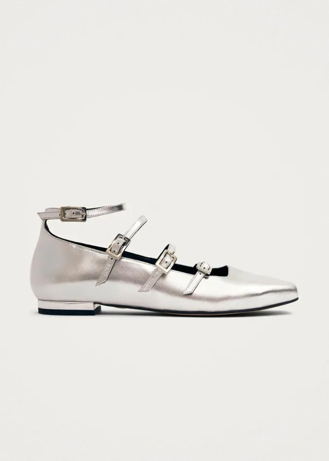 Ballet Flats Women ALOHAS Luke Shimmer Silver Leather Ballet Flats