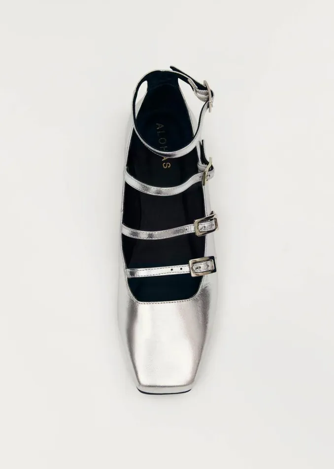 Ballet Flats Women ALOHAS Luke Shimmer Silver Leather Ballet Flats
