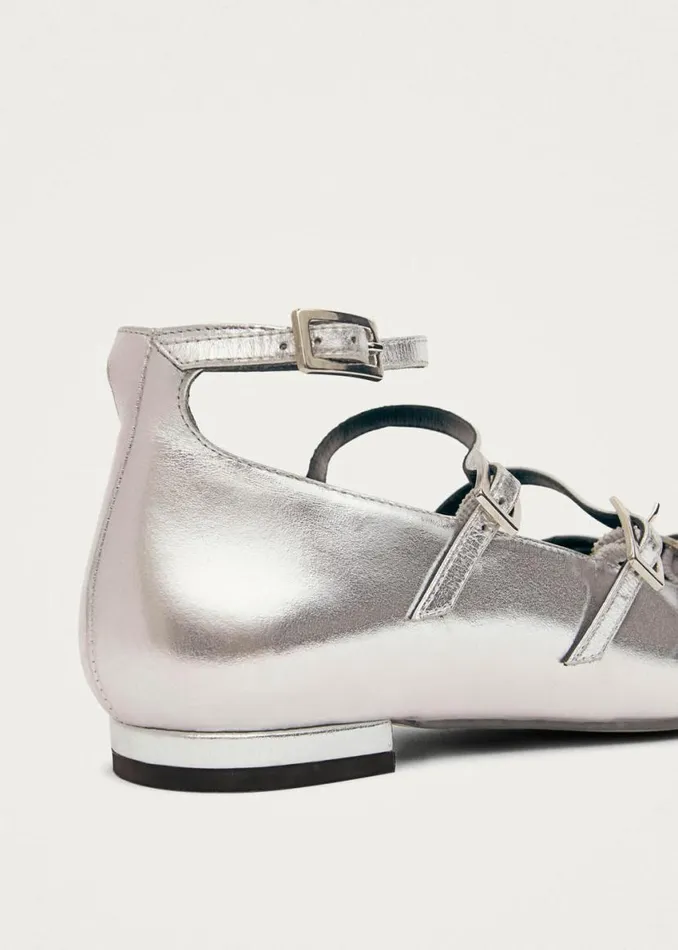 Ballet Flats Women ALOHAS Luke Shimmer Silver Leather Ballet Flats