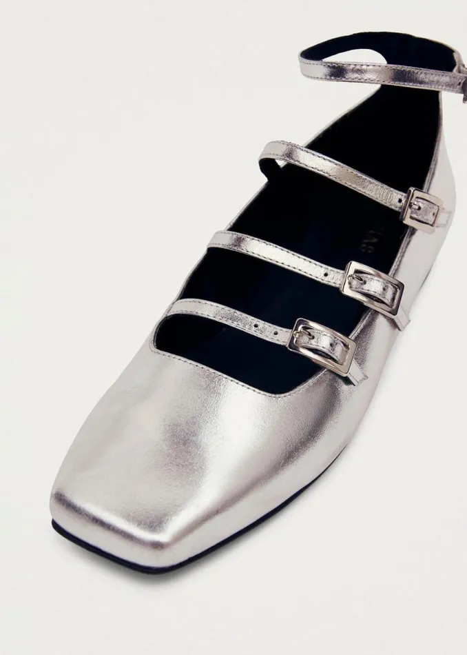 Ballet Flats Women ALOHAS Luke Shimmer Silver Leather Ballet Flats