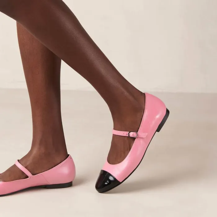 Ballet Flats Women ALOHAS Musa Bicolor Black Pink Leather Ballet Flats