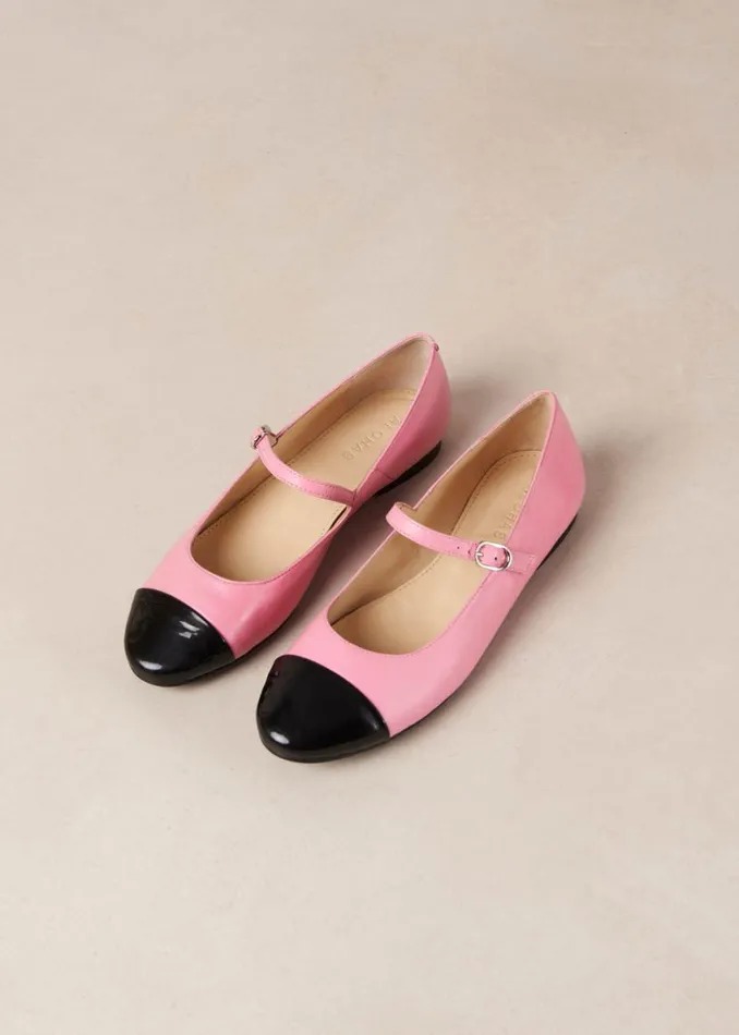Ballet Flats Women ALOHAS Musa Bicolor Black Pink Leather Ballet Flats