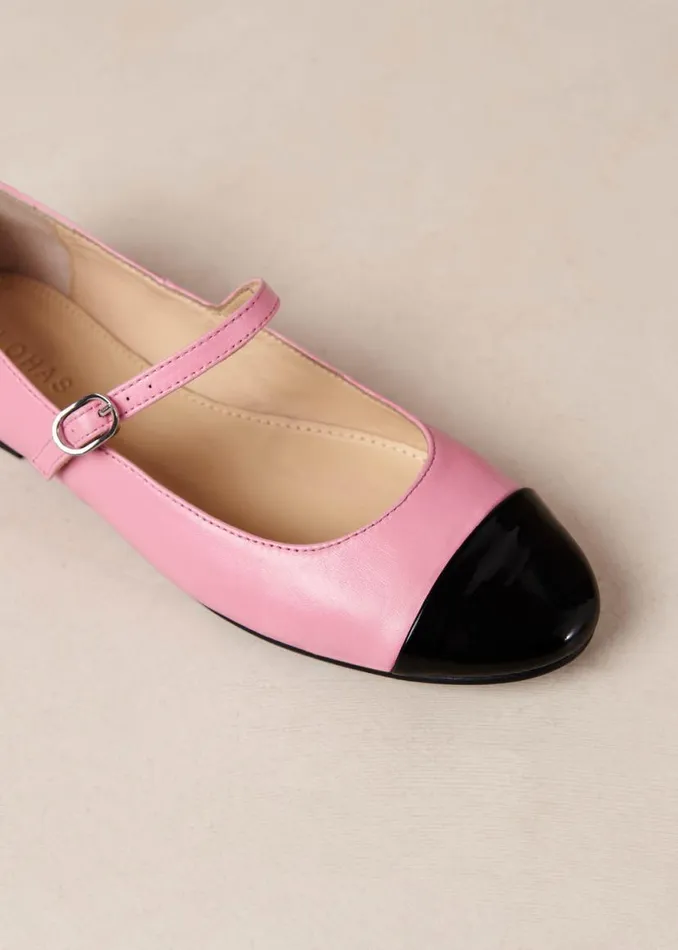 Ballet Flats Women ALOHAS Musa Bicolor Black Pink Leather Ballet Flats