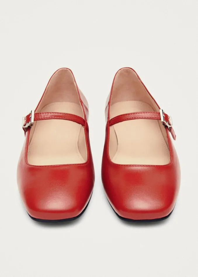 Ballet Flats Women ALOHAS Por Do Sol Red Leather Ballet Flats