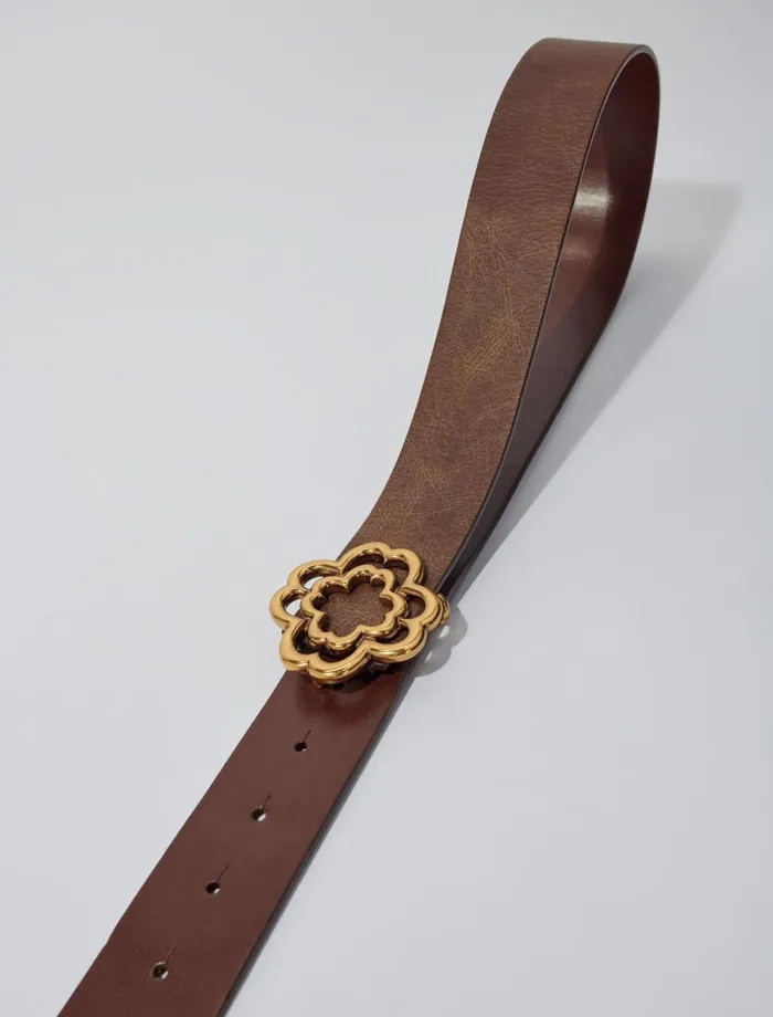 Belts Women Maje Distressed Leather Clover Belt Old Brown