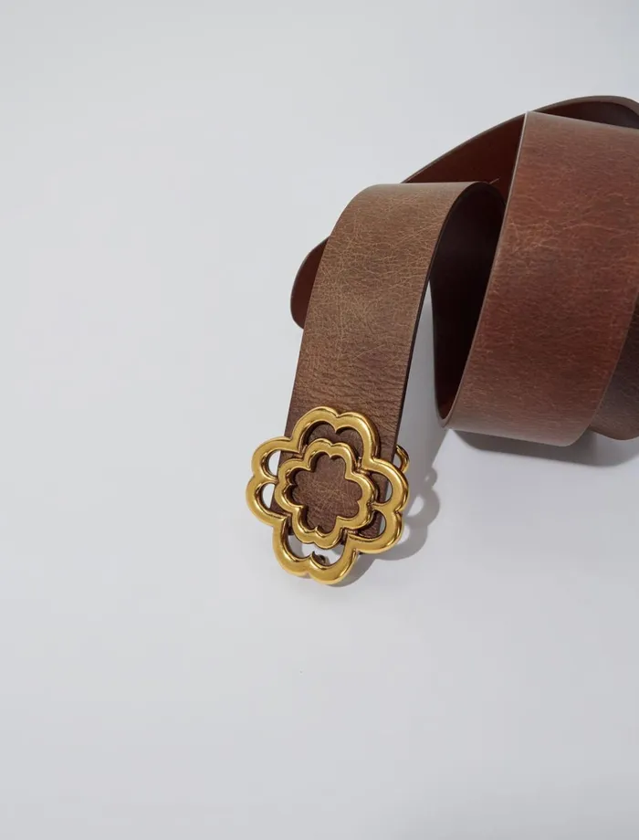 Belts Women Maje Distressed Leather Clover Belt Old Brown