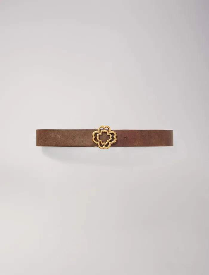 Belts Women Maje Distressed Leather Clover Belt Old Brown
