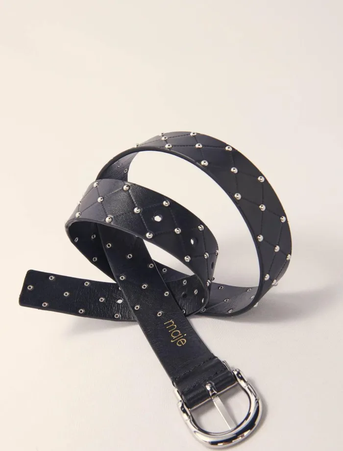 Belts Women Maje Quilted Leather Belt Black