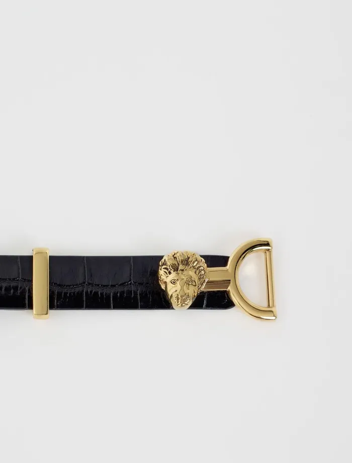 Belts Women Maje Thin Leather Belt With Lion Bit Black