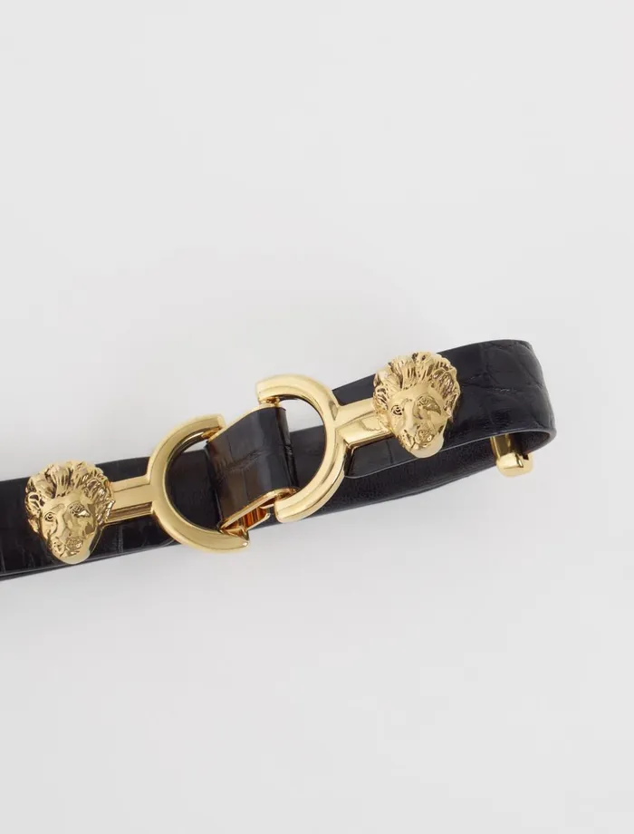 Belts Women Maje Thin Leather Belt With Lion Bit Black