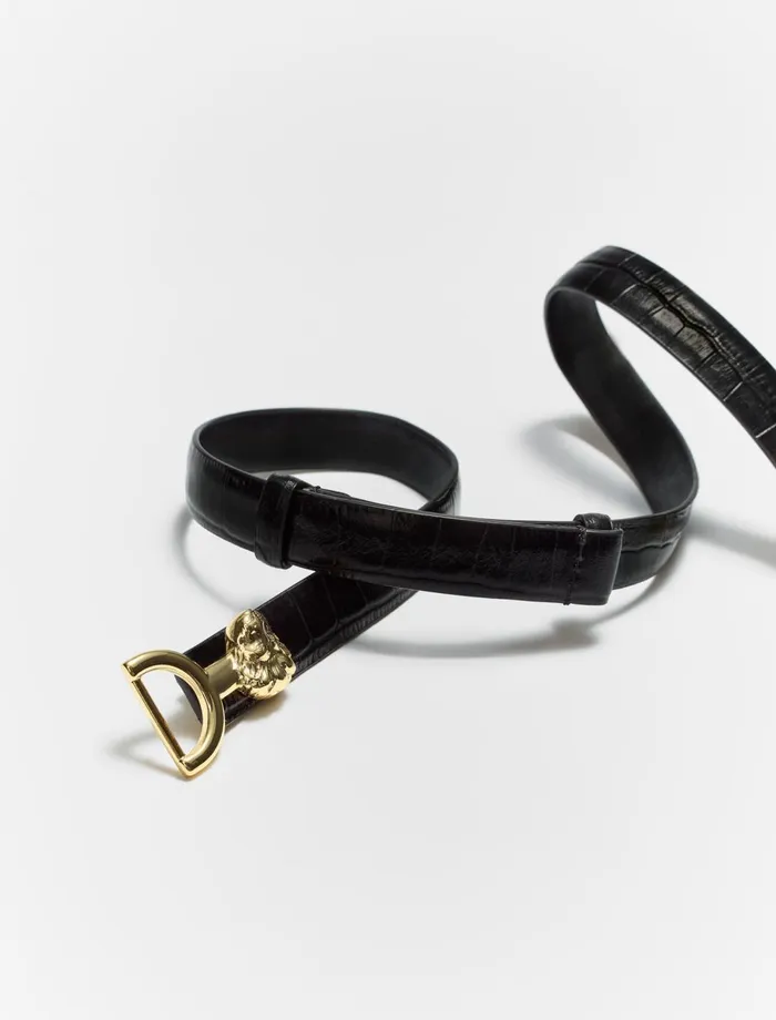 Belts Women Maje Thin Leather Belt With Lion Bit Black