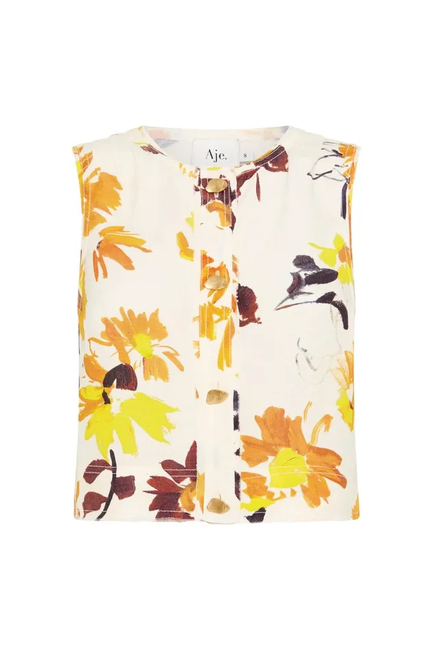 Bessie Floral Shell Top Pressed Sunflowers Women Aje Tops