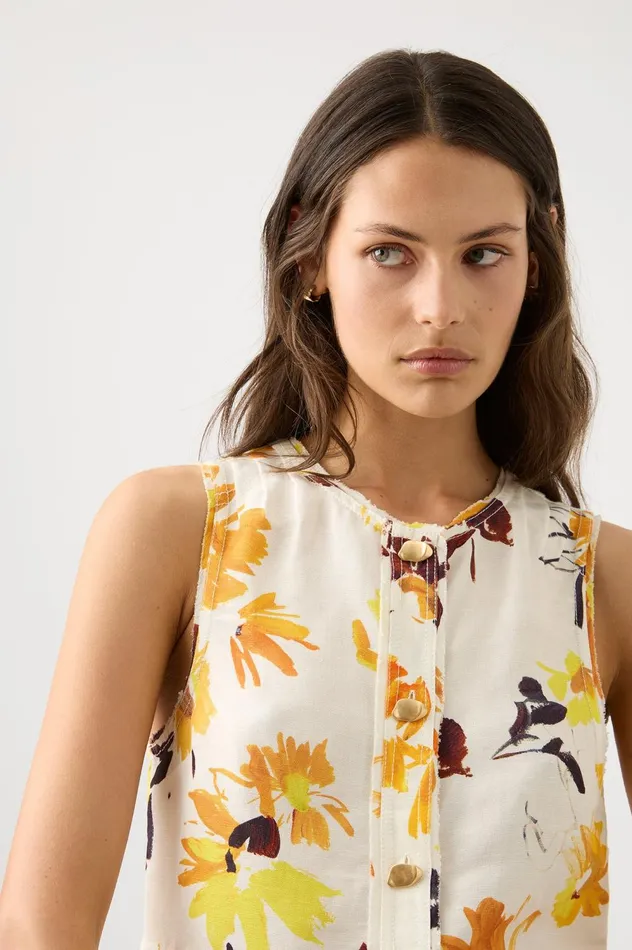 Bessie Floral Shell Top Pressed Sunflowers Women Aje Tops