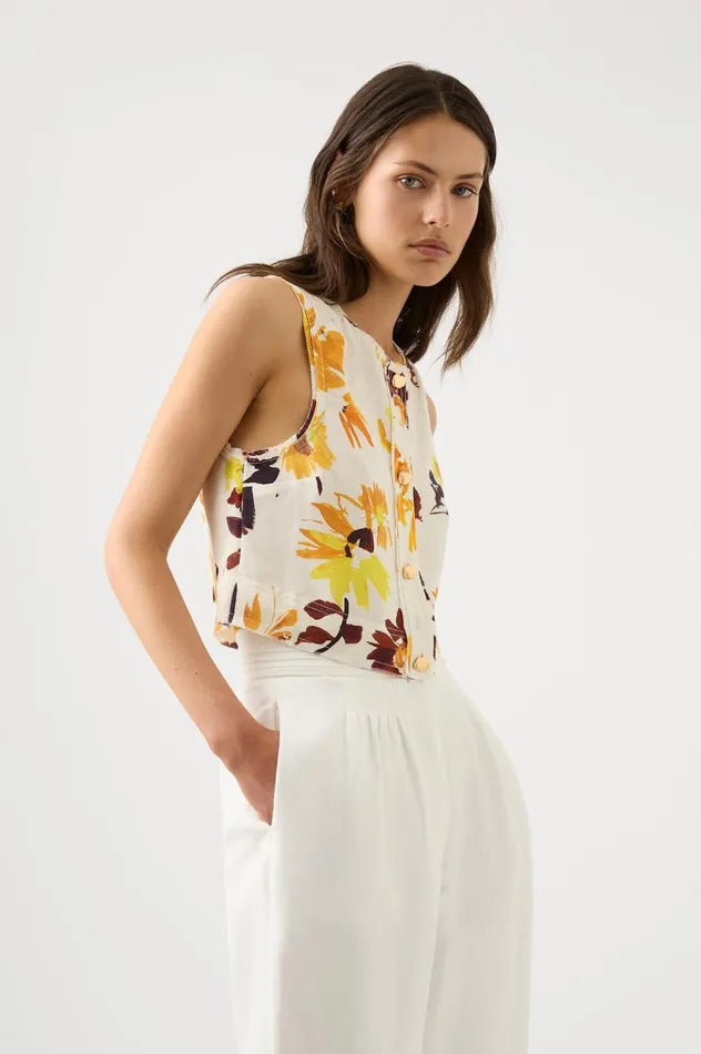 Bessie Floral Shell Top Pressed Sunflowers Women Aje Tops
