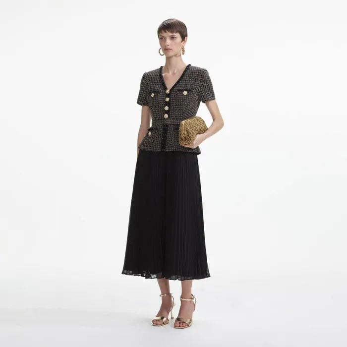 Black Boucle Chiffon Midi Dress Women Self Portrait Dresses Black Boucle Chiffon Midi Dress Women Self Portrait Dresses