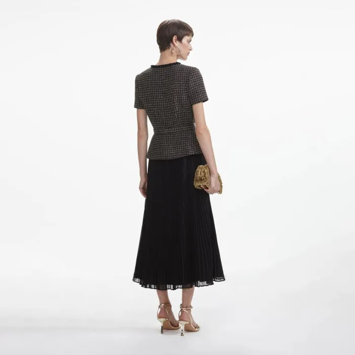 Black Boucle Chiffon Midi Dress Women Self Portrait Dresses Black Boucle Chiffon Midi Dress Women Self Portrait Dresses