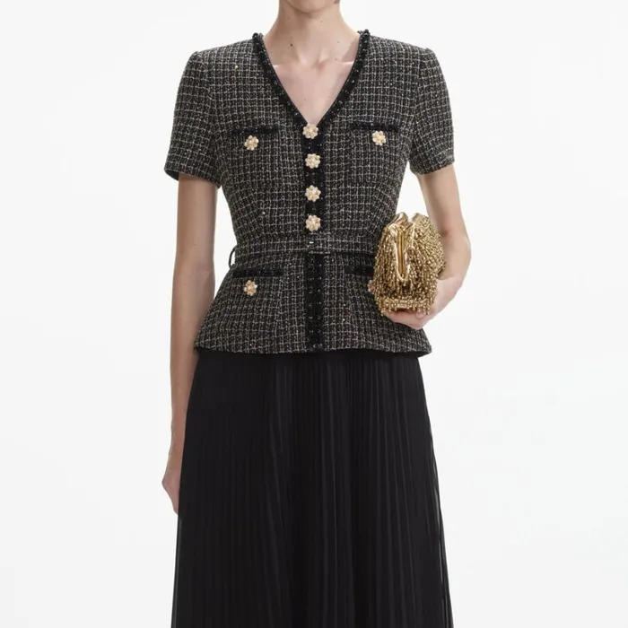 Black Boucle Chiffon Midi Dress Women Self Portrait Dresses Black Boucle Chiffon Midi Dress Women Self Portrait Dresses