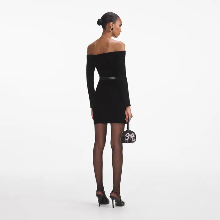Black Chenille Knit Mini Dress Women Self Portrait Dresses