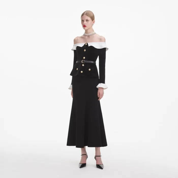 Black Chenille Knit Off Shoulder Midi Dress Women Self Portrait Dresses Black Chenille Knit Off Shoulder Midi Dress Women Self Portrait Dresses