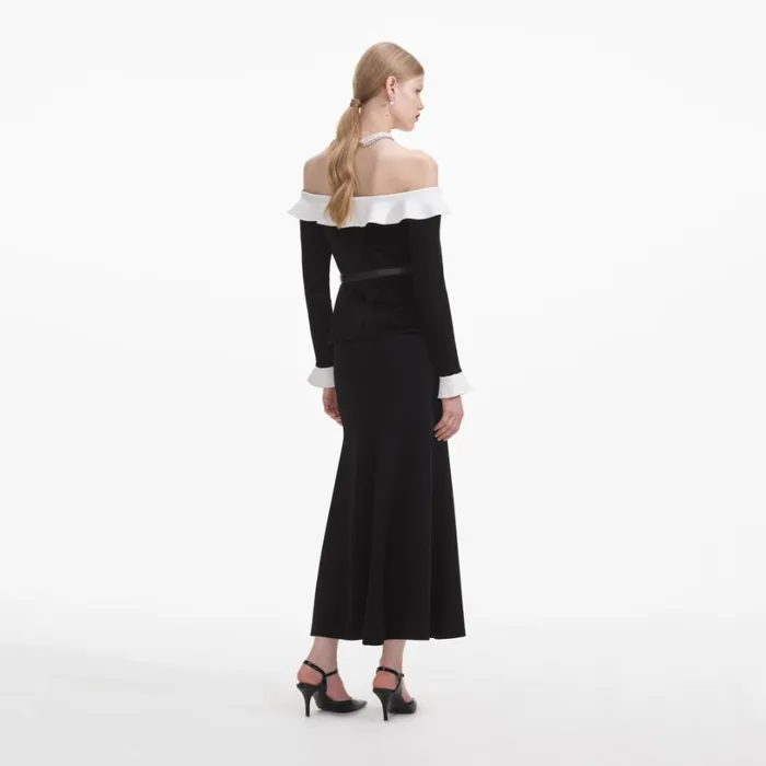 Black Chenille Knit Off Shoulder Midi Dress Women Self Portrait Dresses Black Chenille Knit Off Shoulder Midi Dress Women Self Portrait Dresses