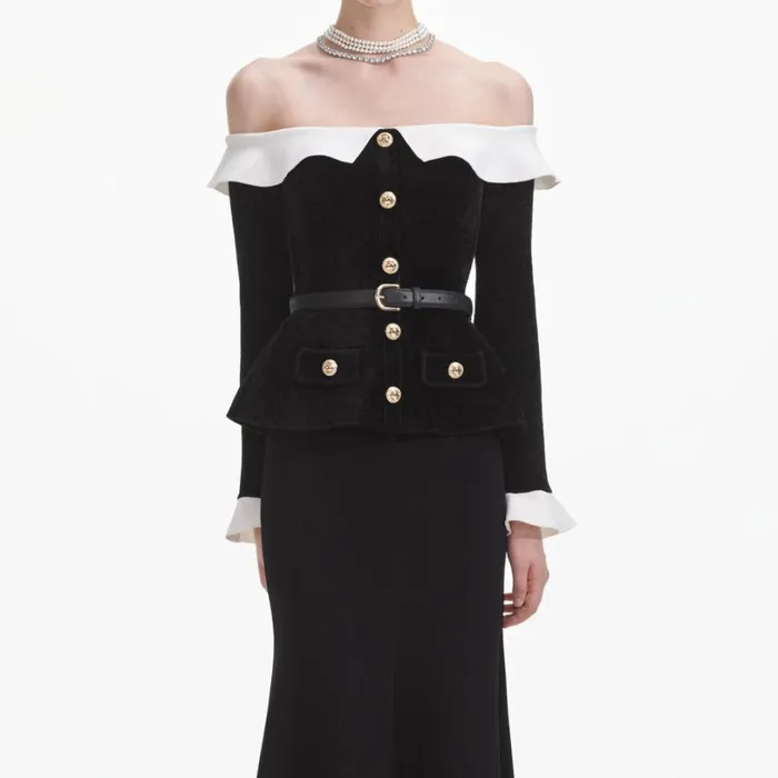 Black Chenille Knit Off Shoulder Midi Dress Women Self Portrait Dresses Black Chenille Knit Off Shoulder Midi Dress Women Self Portrait Dresses
