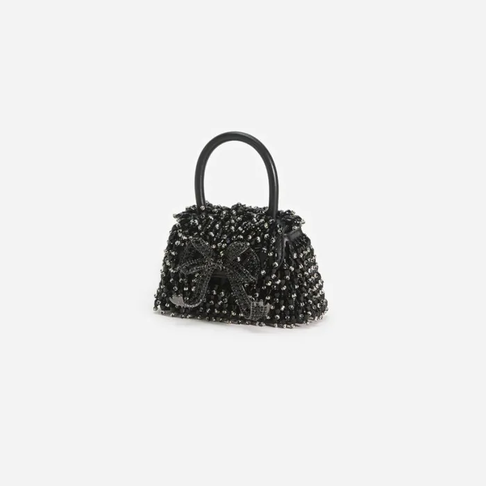 Black Embellished Micro Bow Bag Women Self Portrait Micro