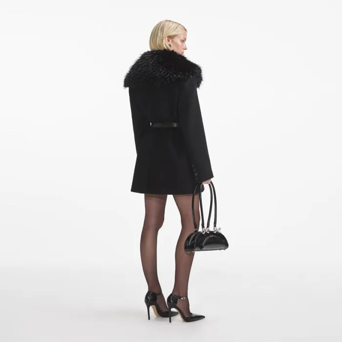 Black Faux Fur Collar Coat Women Self Portrait Outerwear Black Faux Fur Collar Coat Women Self Portrait Outerwear