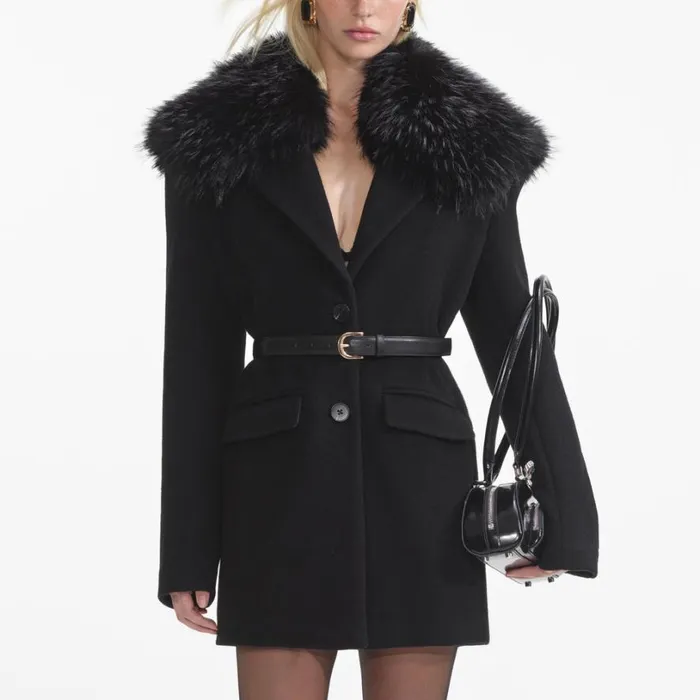 Black Faux Fur Collar Coat Women Self Portrait Outerwear Black Faux Fur Collar Coat Women Self Portrait Outerwear