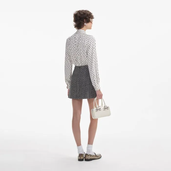 Black Herringbone Mini Skirt Women Self Portrait Bottoms