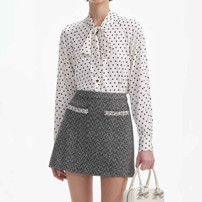 Black Herringbone Mini Skirt Women Self Portrait Bottoms
