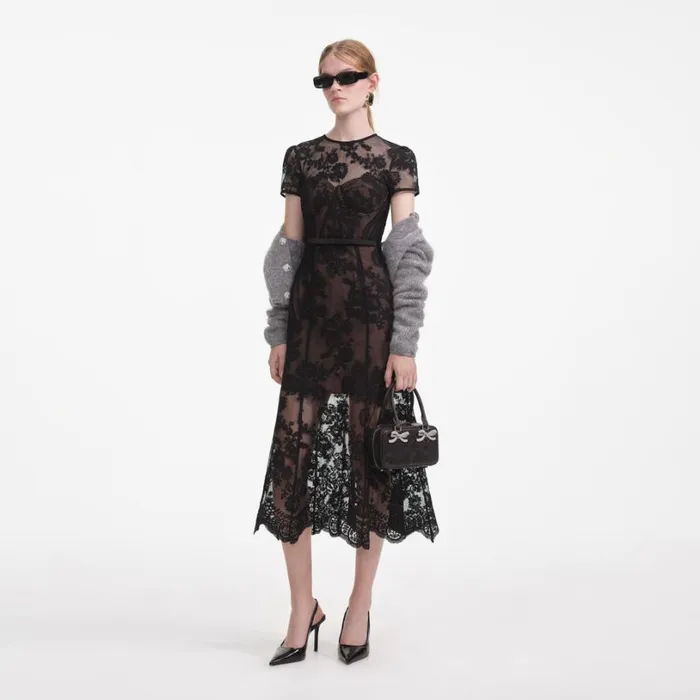 Black Lace Bustier Midi Dress Women Self Portrait Dresses Black Lace Bustier Midi Dress Women Self Portrait Dresses