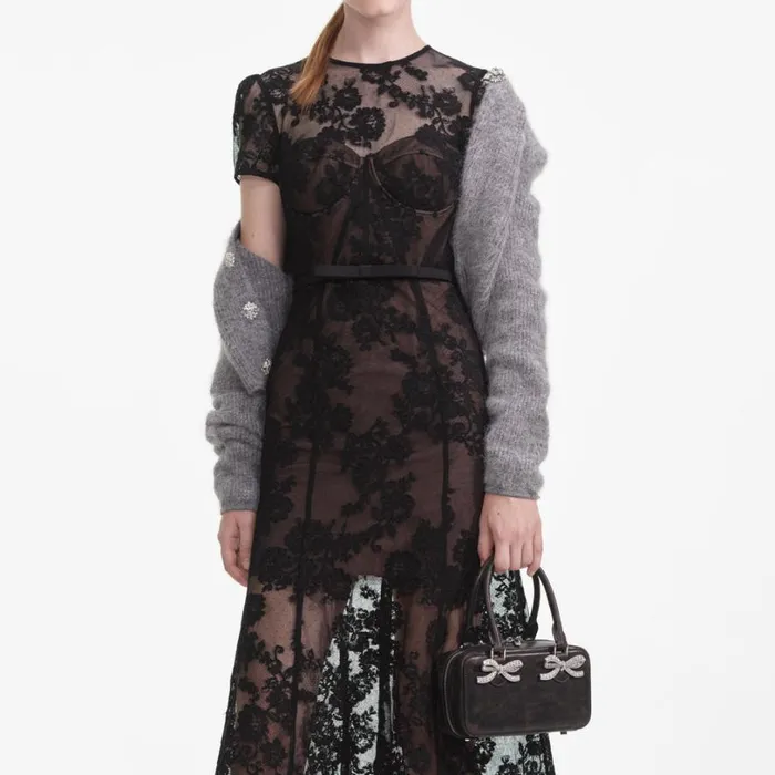 Black Lace Bustier Midi Dress Women Self Portrait Dresses Black Lace Bustier Midi Dress Women Self Portrait Dresses