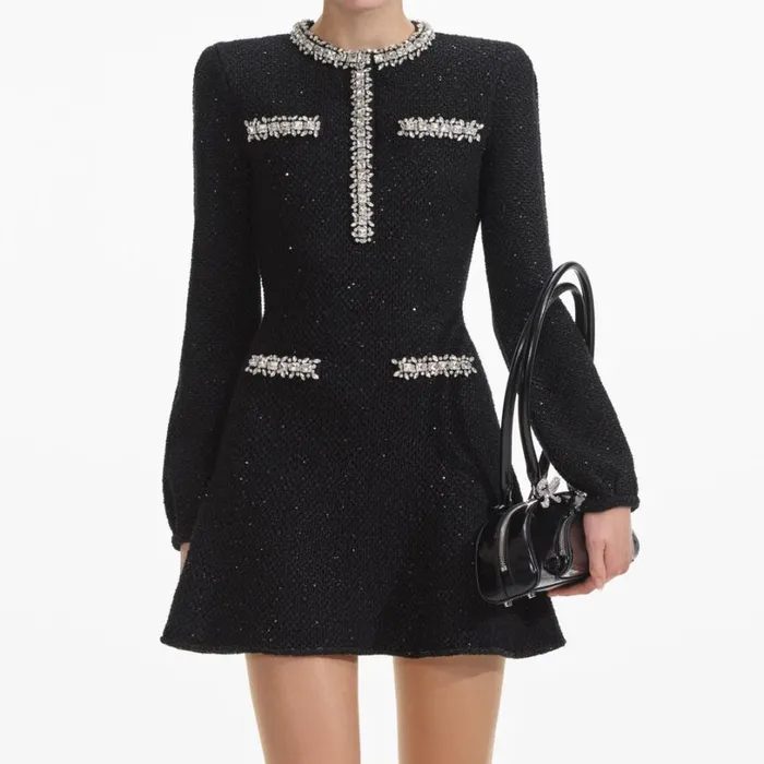 Black Sequin Knit Mini Dress Women Self Portrait Dresses Black Sequin Knit Mini Dress Women Self Portrait Dresses