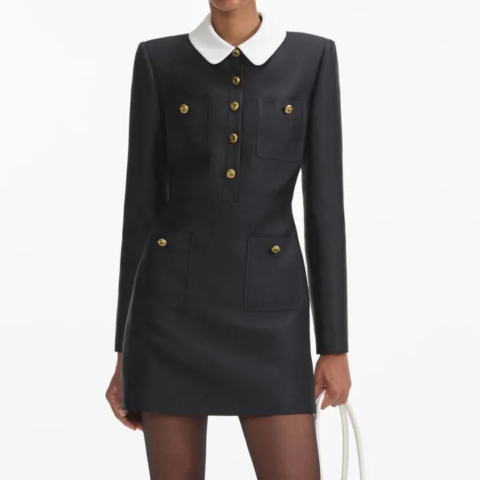 Black Taffeta Contrast Collar Mini Dress Women Self Portrait Dresses Black Taffeta Contrast Collar Mini Dress Women Self Portrait Dresses
