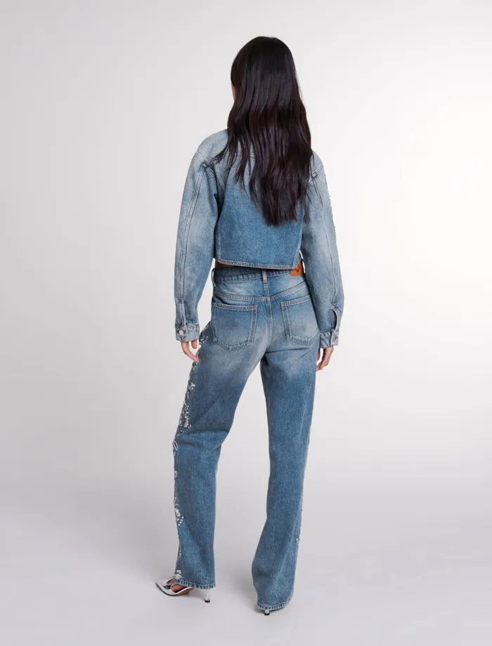 Blazers and Jackets Women Maje Embroidered Denim Jacket Blue