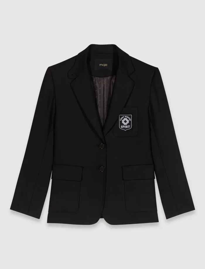 Blazers and Jackets Women Maje Embroidered Suit Jacket Black