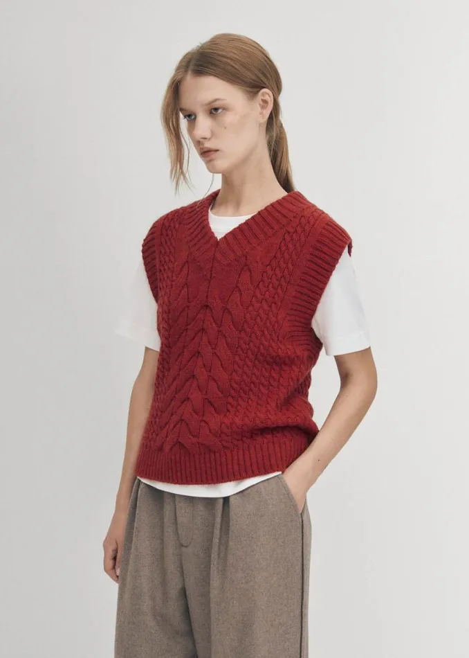 Blazers Vests Women ALOHAS Cosy Red Tricot Vest