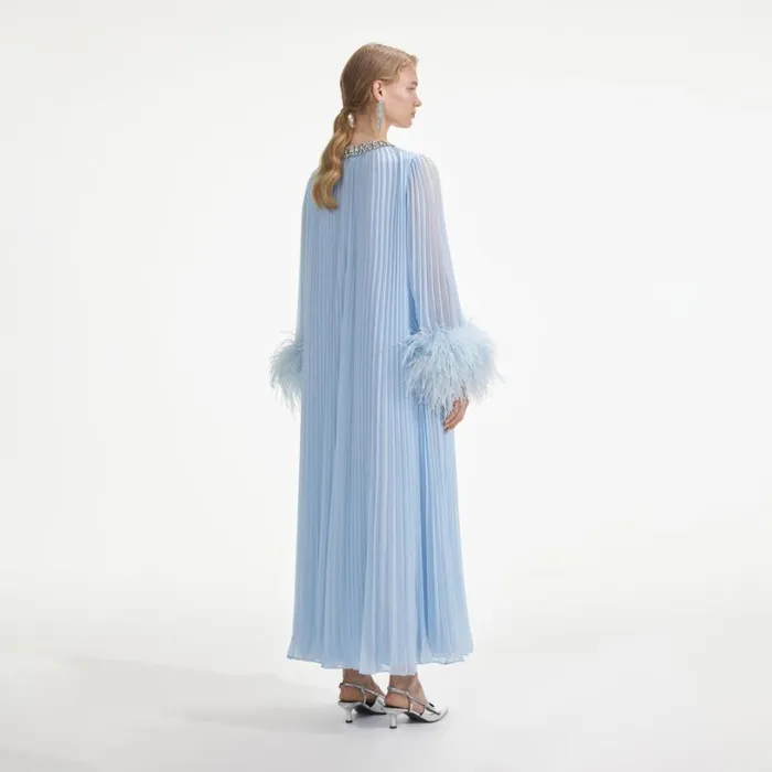 Blue Chiffon Feather Midi Dress Women Self Portrait Dresses Blue Chiffon Feather Midi Dress Women Self Portrait Dresses