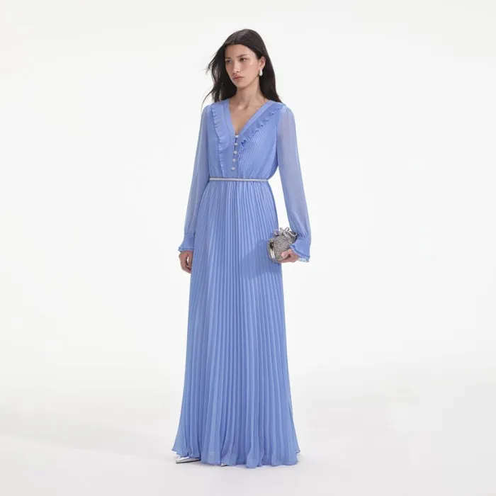 Blue Chiffon Maxi Dress Women Self Portrait Dresses Blue Chiffon Maxi Dress Women Self Portrait Dresses