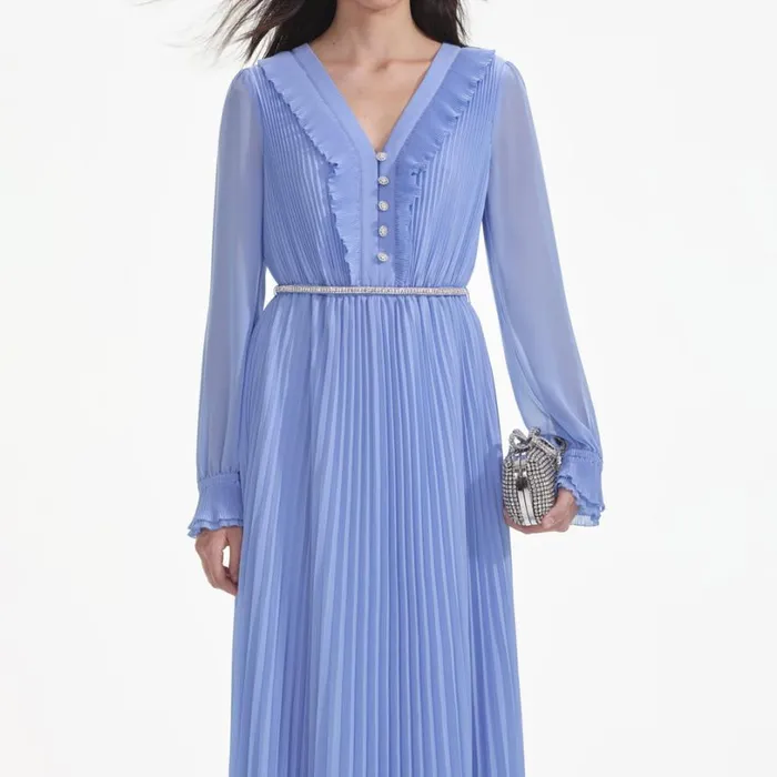 Blue Chiffon Maxi Dress Women Self Portrait Dresses Blue Chiffon Maxi Dress Women Self Portrait Dresses