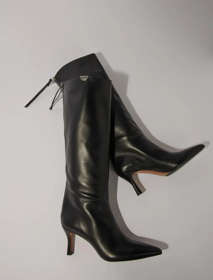 Booties and Boots Women Maje PointedToe Leather Boots Black