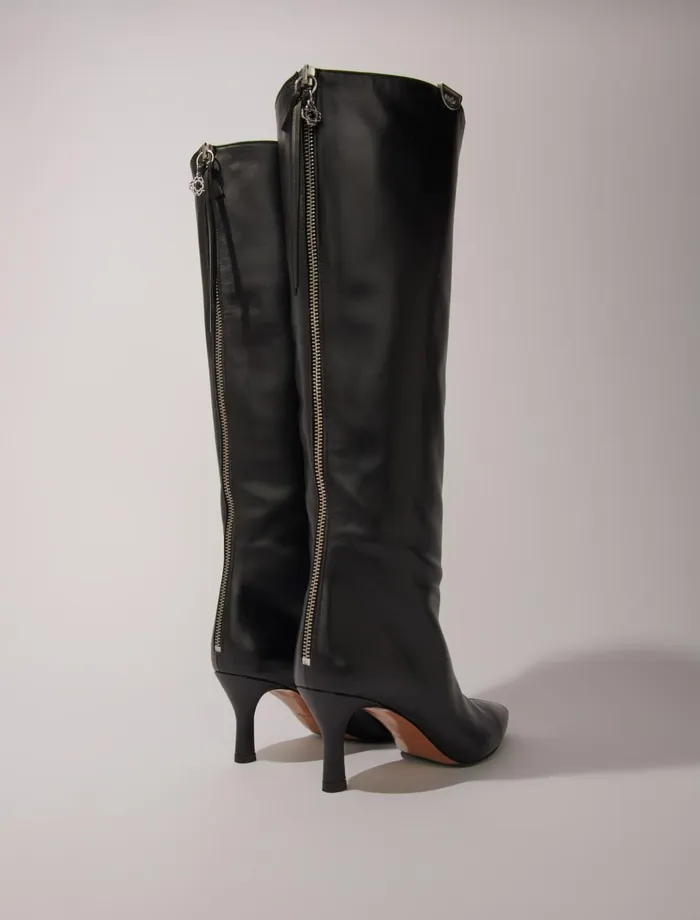 Booties and Boots Women Maje PointedToe Leather Boots Black