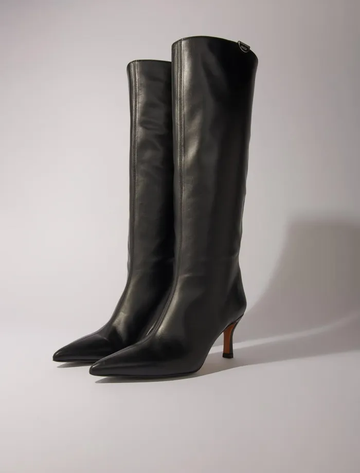 Booties and Boots Women Maje PointedToe Leather Boots Black