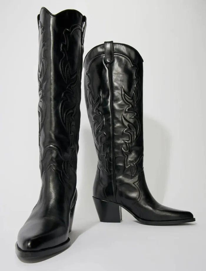 Booties and Boots Women Maje Western Leather Boots Black
