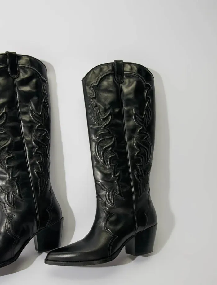 Booties and Boots Women Maje Western Leather Boots Black